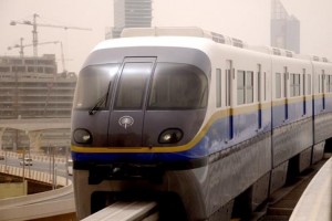 A train on the Palm Monorail passes along the track. Dubai-based developer Nakheel officially opened the much-delayed monorail on its Palm Jumeirah man-made island on April 30, 2009, taking the media on a tour of the transport system on May 6. Photograph: Mehdi Shirazi/Maktoob Business