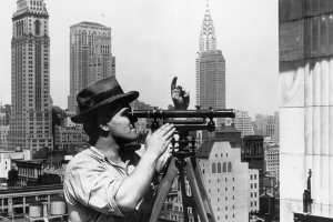 An engineer peers through a level during the construction of New York’s Empire State Building in 1931. Lewis W Hine / George Eastman House / Getty Images