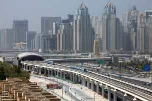 Trains undergo last-minute testing outside the Nakheel Metro station in the run-up to today's launch. Randi Sokoloff / The National