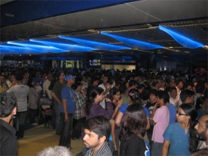 The opening day crowd at Khalid Bin Al-Waleed station.