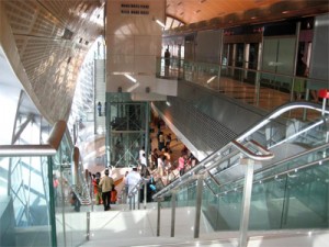 The exit stairway at the Mall of the Emirates station.