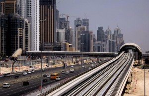 The Dubai metro track is seen along Dubai's Shiekh Zayed road on September 9 as the United Arab Emirates prepare to open its new metro network in a bid to cut dependency on cars and ease congestion. Dubai will become the first city in the oil-rich Gulf to introduce rail as a commuting option. Photograph by: Karim Sahib, AFP/Getty Images