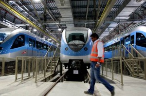 # As soon as the Metro service stops at night, the trains start moving to the sheds in Jebel Ali and Al Rashidiya Depots. Though all the trains are cleaned every day, each train is washed once every three days in automatic washing bays. It takes five to seven minutes to wash a train. # Image Credit: Francois Nel/Gulf News