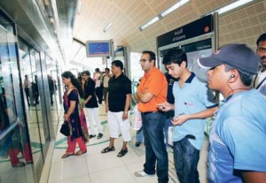     *  Passengers ready to board at the Karama station. An RTA official said 'no eating and drinking' signs had been removed from Metro stations.     * Image Credit: Gulf News archive