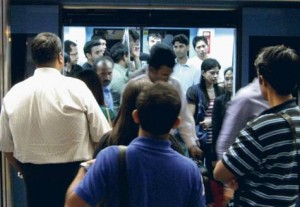     * Passengers on Dubai Metro, are finding it tough to find space on crowded trains during the morning and evening rush hour     * Image Credit: Xpress / Pankaj Sharma