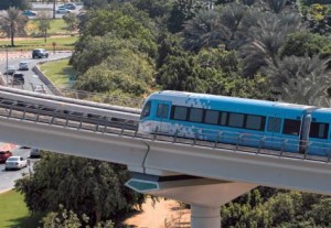     *  A Dubai Metro train doing trial runs on the Green Line track along Grand Hyatt Hotel, Garhoud area, in Dubai. The 23km-long Green Line runs from Al Ghusais near Emirates Road to Al Jaddaf (near Business Bay Crossing).     * Image Credit: JAVED NAWAB/Gulf News