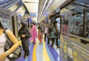     *  Metro commuters exit at Khalid Bin Al Waleed Station. Thousands used the Metro for free on Monday.     * Image Credit: Megan Hirons Mahon/Gulf News