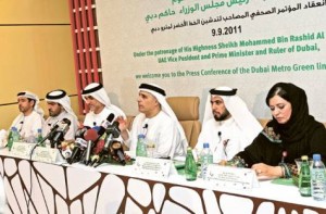     *  Image Credit: Virendra Saklani/Gulf News     * RTA officials (from left) Abdul Reda Hassan, Ramadan Abdullah, Adnan Al Hammadi, Mattar Al Tayer, Eisa Al Dossary and Aisha Al Busmait at the press conference after the inauguration of the Dubai Metro Green Line yesterday.