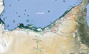 Map of railway project will connect the UAE to Saudi Arabia via Ghweifat in the West and Oman via Al Ain in the East. (SUPPLIED)