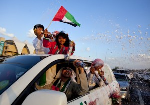 People show off their decorated cars during the Spirit of Union parade at Yas Island near Abu Dhabi. Silvia Razgova/The National