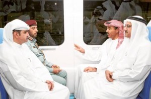     *  Image Credit: Zarina Fernandes/Gulf News     * Sami Al Qamzi, Director-General of DED, Major General Mohammad Ahmad Al Merri, Director-General of Dubai General Directorate of Residency and Foreigners Affairs, Humaid Mohammad Obaid Al Qutami, Minister of Education, and Hussain Nasser Lootah, Director-General of Dubai Municipality, travel on the Metro from Etisalat station, at the end of the Green Line, to Union Station near Dubai Municipality, as part of the Car Free Day initiative.