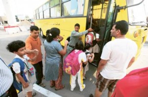     Image Credit: Gulf News archives     Pupils get on a school bus on Oud Metha Road. Al Dossary said there had been a ‘revolution’ in school transport since the RTA took it over in 2008.