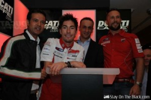 Ducati Caffè in Dubai (Left to right) Lucio Attina, Nicky Hayden, Zaid Zadan, Marcel Bode