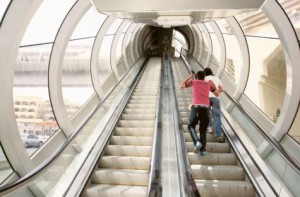     Image Credit: Asghar Khan/Gulf News     Pedestrians climb the steps of a non-functional escalator on a overhead bridge on Abu Bakr Al Seddiqi Street in Deira, Dubai.