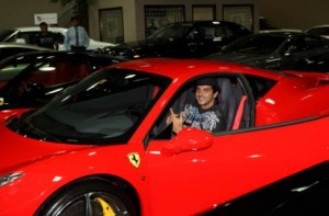     Image Credit: Virendra Saklani/Gulf news     Bollywood actor Zayed Khan gets a feel of a Ferrari Italia 458 car at Exotic Cars showroom in Dubai.