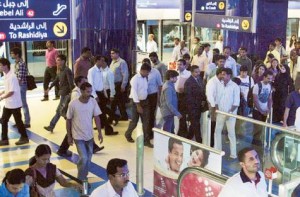      Image Credit: Pankaj Sharma/Gulf News     A file photo of commuters at Khalid Bin Al Waleed Metro Station