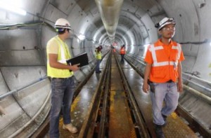      Image Credit: Hadrian Hernandez/Gulf News     Engineers inside a portion of the tunnel being constructed for the Strategic Tunnel Enhancement Programme in Abu Dhabi.