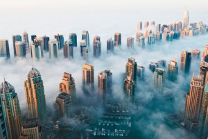 A view of Dubai Marina on Sunday morning as fog rolled in. Picture courtesy Media One Hotel. 