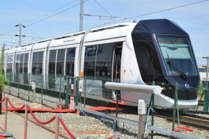 The test run of Al Sufouh Tram conducted on a 700 km-long track in the facilities of Alstom Company in France. Photo courtesy of RTA  