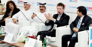 The From left: Suzanne Al Anani, CEO of Dubai Aviation Engineering Projects; Khalifa Al Zaffin, executive chairman, Dubai Aviation City Corporation; Mohammed Ahli, director-general, Dubai Civil Aviation Authority; and Paul Griffiths, CEO of Dubai Airports; at the Press conference of Dubai Airshow 2013 at Al Maktoum International Airport in Dubai on Wednesday. — KT photo by Rahul Gajjar