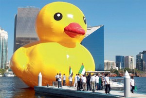 The giant duck floating along the Dubai Creek on Sunday.— KT photo by Grace Guino