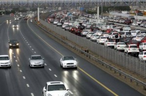      Image Credit: Arshad Ali/Gulf News     Traffic on Mohammed Bin Zayed Rd during heavy rain in Dubai on January 7, Tuesday 2014.