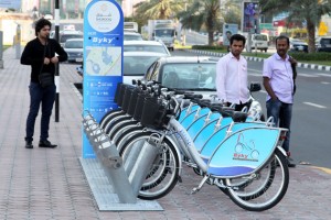 One of the newly installed bicycle sharing stations at Buhairah Corniche in Sharjah. — KT photo by M. Sajjad