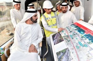 Image Credit: WAM Shaikh Mohammad during the launch of trial operation of Dubai Tram.