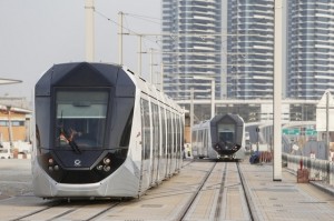 Cars for the Al Sufouh Tram system parked near the main station, waiting to enter service in Dubai on November 11. Antonie Robertson / The National 