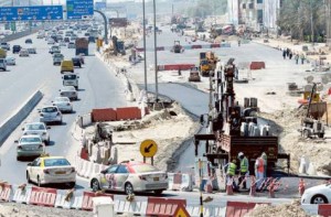 Image Credit: Virendra Saklani/Gulf News Workers giving final touches to the alternative road on Shaikh Zayed road as work continues on Dubai Canal project