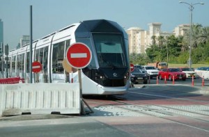 Image Credit: Clint Egbert/Gulf News New signs and pavement markings have been put up all along the 10.6 kilometre tram network ahead of its November 11 opening and RTA has urged motorists as well as pedestrians to learn and understand the signs before they use roads shared with Dubai Tram.