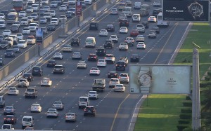 General views of traffic along Sheikh Zayed road during rush hour in Dubaii . June 26, 2014. Photo by Patrick Castillo