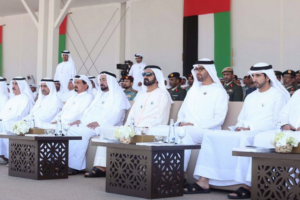 His Highness Sheikh Mohammed bin Rashid Al Maktoum, His Highness Sheikh Mohamed bin Zayed Al Nahyan, Their Highnesses the Supreme Council Members and Rulers of the Emirates and Sheikh Hamdan bin Mohammed bin Rashid Al Maktoum attend the Commemoration Day event (Pic: Al Bayan)