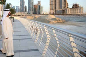 Sheikh Mohammed bin Rashid inspects the progress of the Dubai Water Canal project on Saturday. The project will connect Dubai Creek to the Arabian Gulf via a canal running through Safa Park. WAM